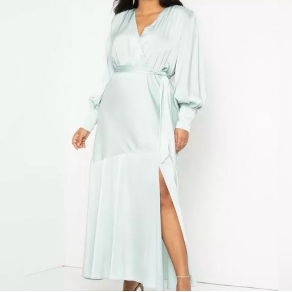 NWT ELOQUII Plus Size 22 Blue Green Pastel Satin Maxi Dress Semi-Formal Holiday - Picture 1 of 14